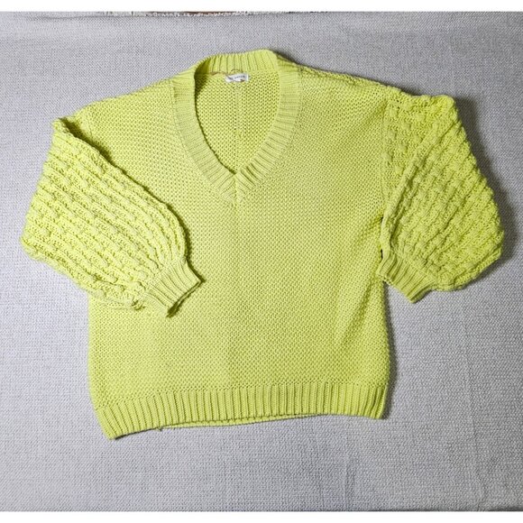 Blu Pepper Yellow Chunky Sweater Oversized Textured Statement Sleeves Size S - Picture 6 of 12